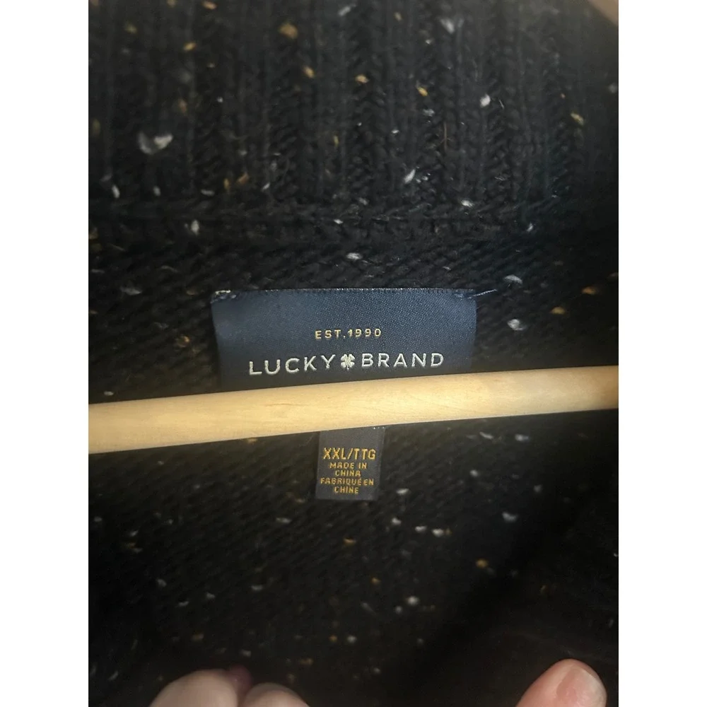 Lucky Brand Mens XXL Black Speckled‎ Full Zip Cardigan Sweater Cotton Wool Blend